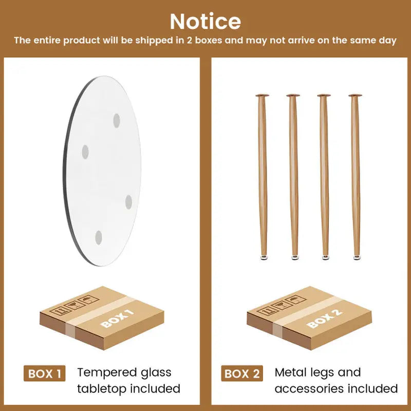 Round Glass Dining Table Leisure Coffee Table with Metal Legs