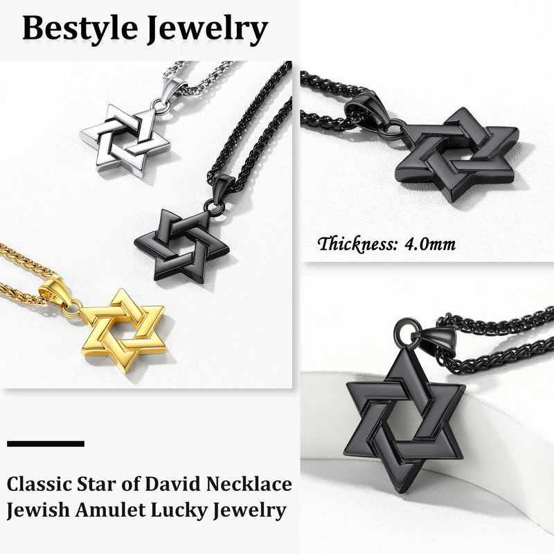 Shine Bright with Our Black Star of David Necklace - Perfect Gift for Dads, Boyfriends, and Men!