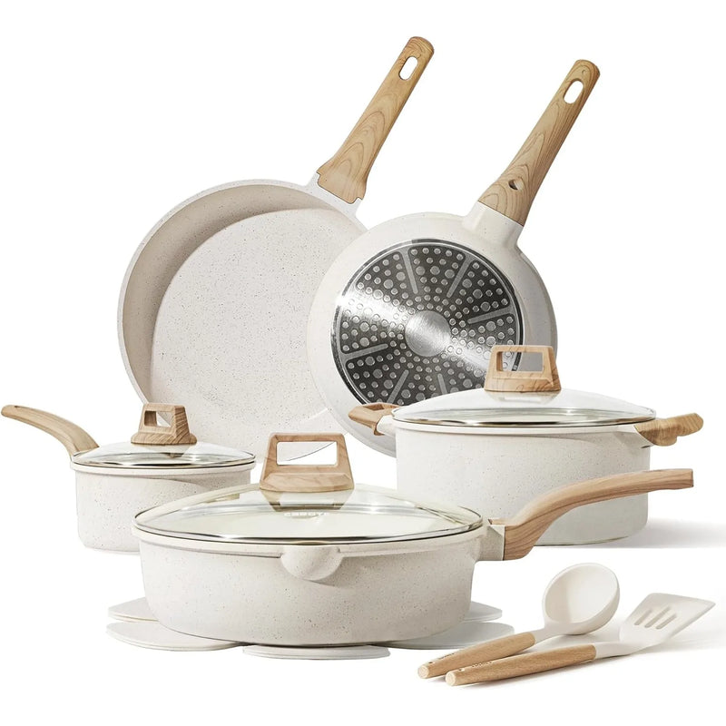 14 Piece Set of Non Stick Pans, Cookware Set, Kitchen Cooking Set, with Utensils and Pot Protectors