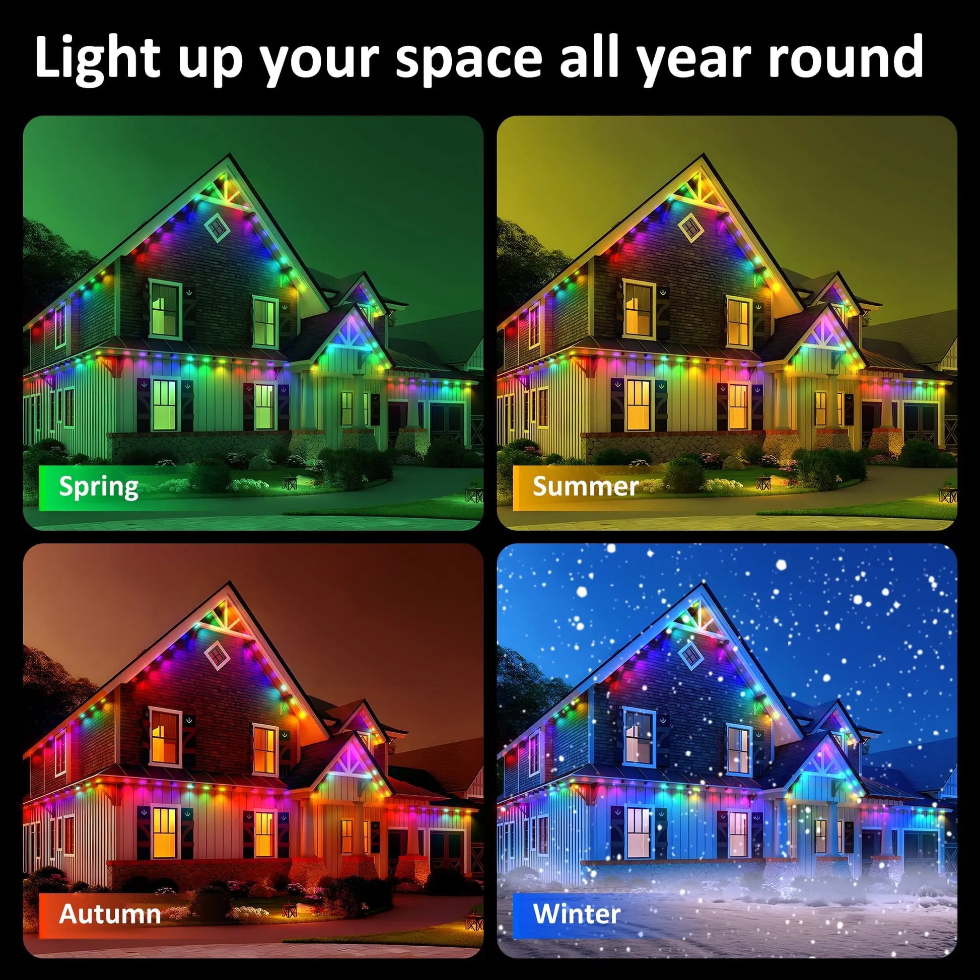 Transform Your Home with 50Ft of Permanent Outdoor Waterproof LED Smart Eaves Lights – Perfect for Christmas and Year-Round Celebrations!