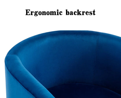 Modern Velvet Dining Chair, Mid-Century Upholstered Barrel Kitchen Chairs Fabric Side Chair with Metal Legs and Curved Back for Living Room Dining Room Bedroom, Blue