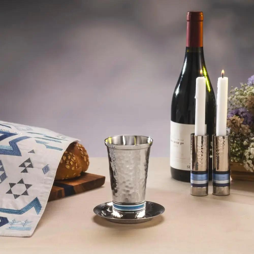 Nickel Kiddush Cup 5 Colors Hammer Work Blue (CUG-2)