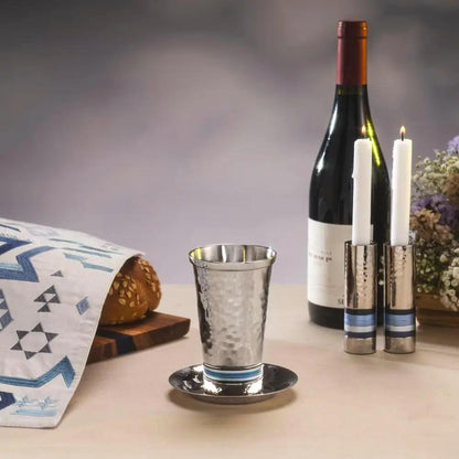 Nickel Kiddush Cup 5 Colors Hammer Work Blue (CUG-2)