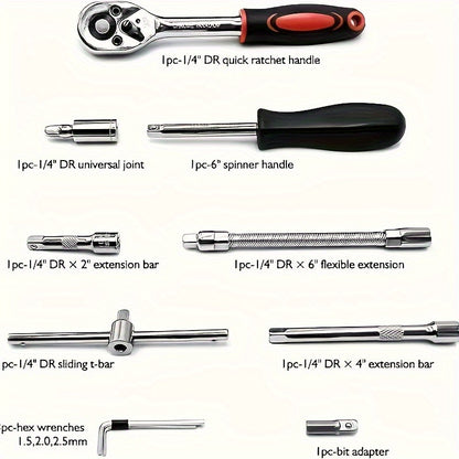 45+1 Heavy-Duty 1/4-Inch Drive Socket Set with Quick-Release Ratchet