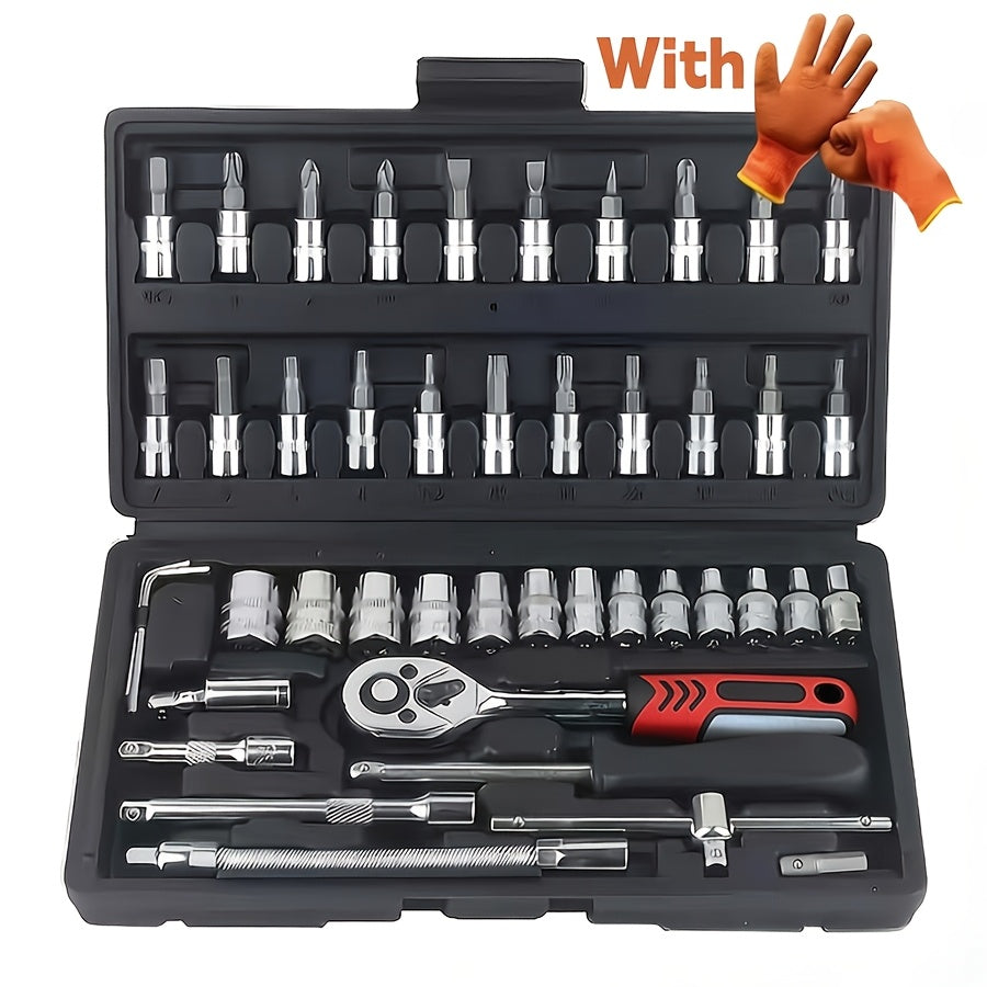 45+1 Heavy-Duty 1/4-Inch Drive Socket Set with Quick-Release Ratchet
