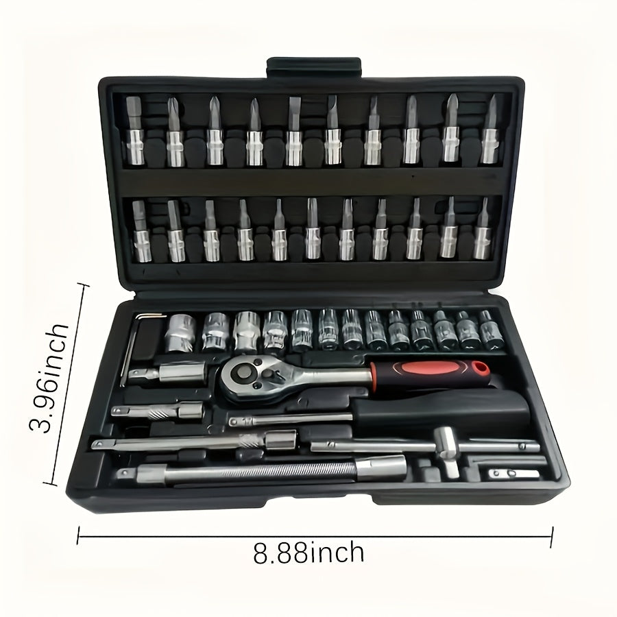 45+1 Heavy-Duty 1/4-Inch Drive Socket Set with Quick-Release Ratchet