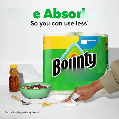Bounty Quick-Size Paper Towels, White, 8 Family Triple Rolls = 27 Regular Rolls