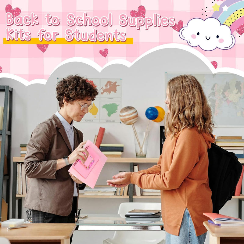 48 Pcs Back to School Gifts for Students School Stationary Set Essentials Bundle Include Folders Notebooks Rulers Scissors Pencils Pens and Much More(Pink)