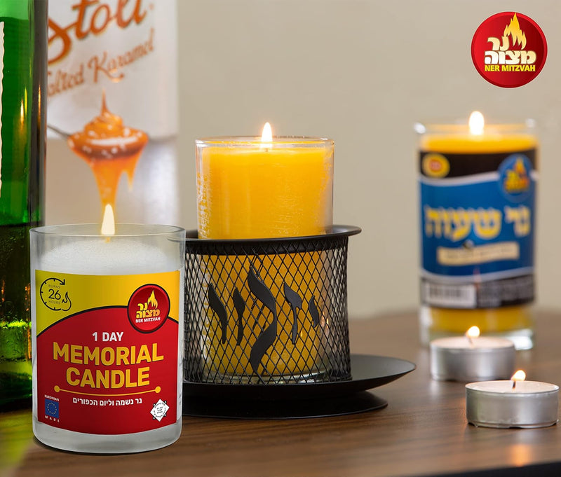 1 Day Yahrtzeit Candle - 6 Pack - 24 Hour Kosher Memorial and Yom Kippur Candle in Glass Jar