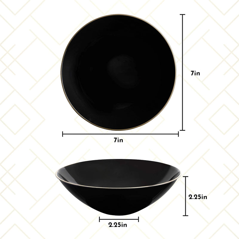 Elevate Your Party with Elegant 16oz Black Soup Bowls Featuring a Chic Gold Rim – 20 Count of Premium Disposable Tableware!