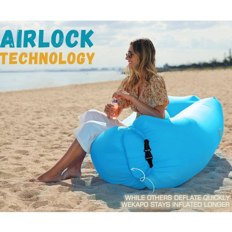 Chill Anywhere: Light Blue Inflatable Lounger for Ultimate Comfort on Your Adventures! 🌟🏕️ #Camping #Picnics #BackyardVibes