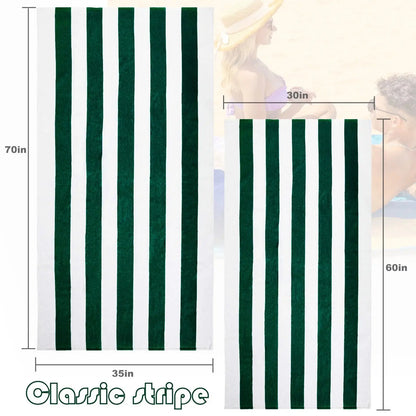 2-Pack Cotton Oversized 35"X70" Cabana Stripe Beach Towels, Super Absorbent Soft Plush Pool Towel, Bath Towel (Forest Green)