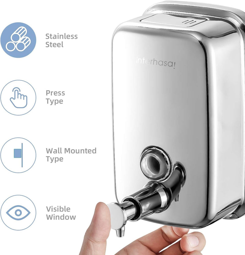 Soap Dispenser Wall Mount 304 Stainless Steel Commercial Hand Soap Dispenser, Manual Liquid Gel Soap Dispenser for Bathroom
