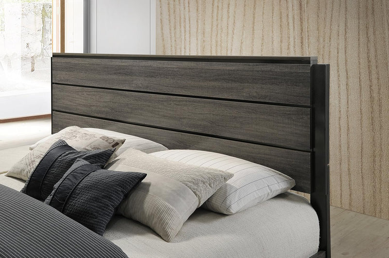 Ioana Antique Grey Finish Wood Bed Room Set, King Size Bed, Dresser, Mirror, Night Stand