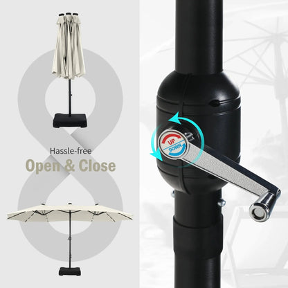 15Ft Double-Sided Solar Patio Umbrella with Base (Included) Large Outdoor Umbrella with Solar Lights - Ivory
