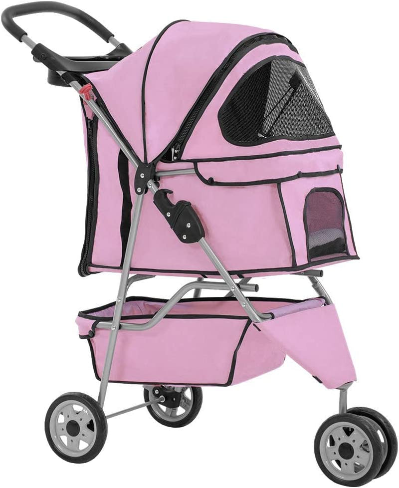 Stylish Pink Pet Stroller for Small Dogs & Cats – Waterproof, Easy to Travel with Cup Holder!