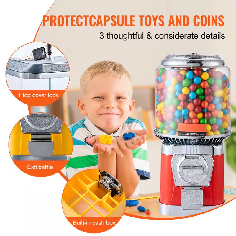 Gumball Machine for Kids, 16 In. H Candy Vending Dispenser Dry Food Dispensers Red