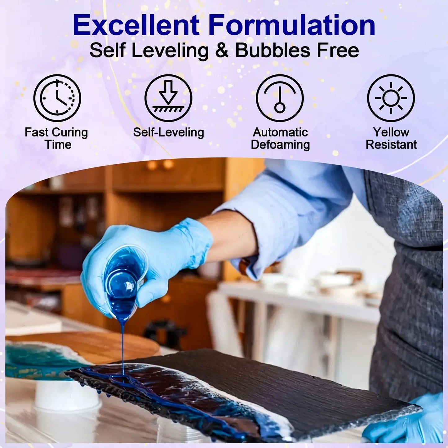 JANCHUN Epoxy Resin 1Gallon - Crystal Clear Epoxy Resin Kit - No Yellowing No Bubble High Gloss Casting & Coating Resin For Art Crafts, Fast Cure Art Resin For Jewelry Making, DIY, Art Painting, Wood & Resin Molds (1/2 Gallon Our3Designs