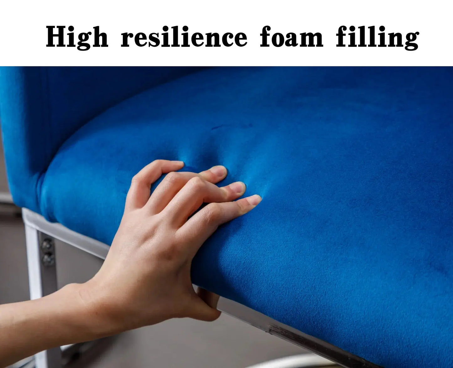 Modern Velvet Dining Chair, Mid-Century Upholstered Barrel Kitchen Chairs Fabric Side Chair with Metal Legs and Curved Back for Living Room Dining Room Bedroom, Blue