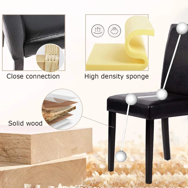 Set of 4 Elegant Urban Leather Dining Chairs with Durable Solid Wood Legs in Black