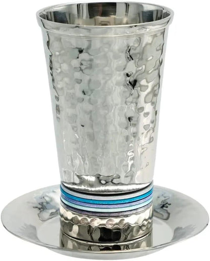 Nickel Kiddush Cup 5 Colors Hammer Work Blue (CUG-2)
