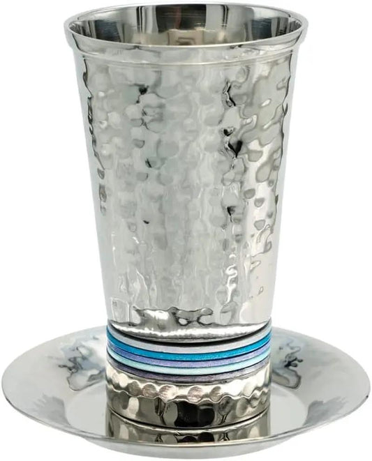 Nickel Kiddush Cup 5 Colors Hammer Work Blue (CUG-2)