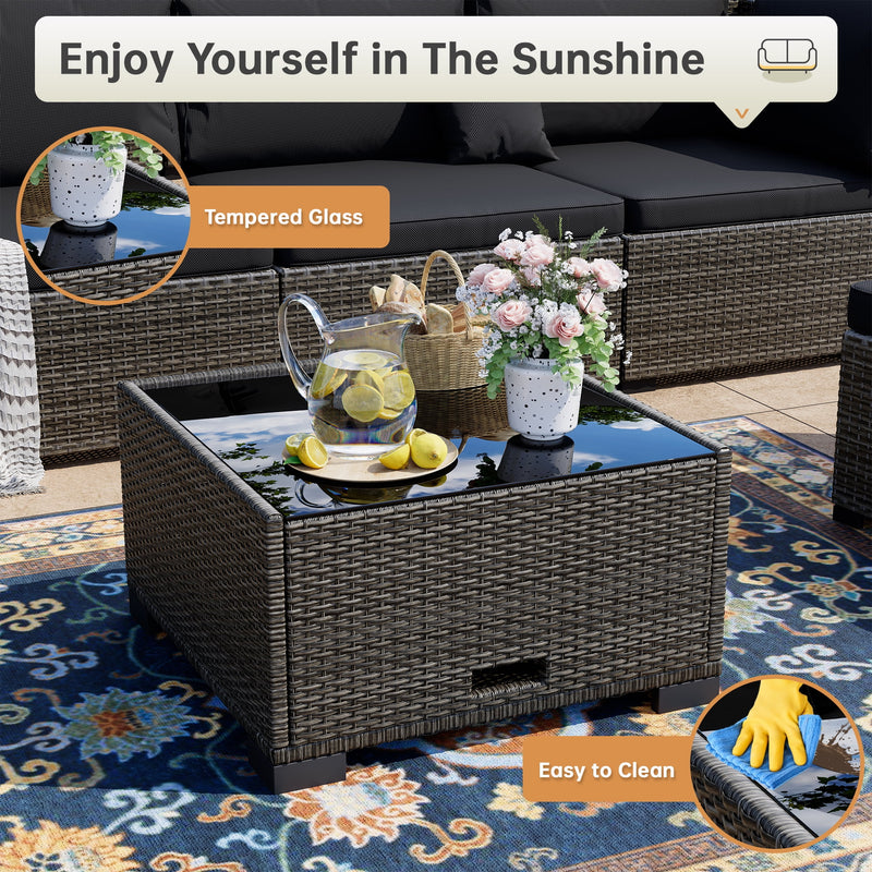 7-Piece Outdoor Patio Furniture Set, All-Weather PE Rattan Sectional Sofa with Cushions and Coffee Table