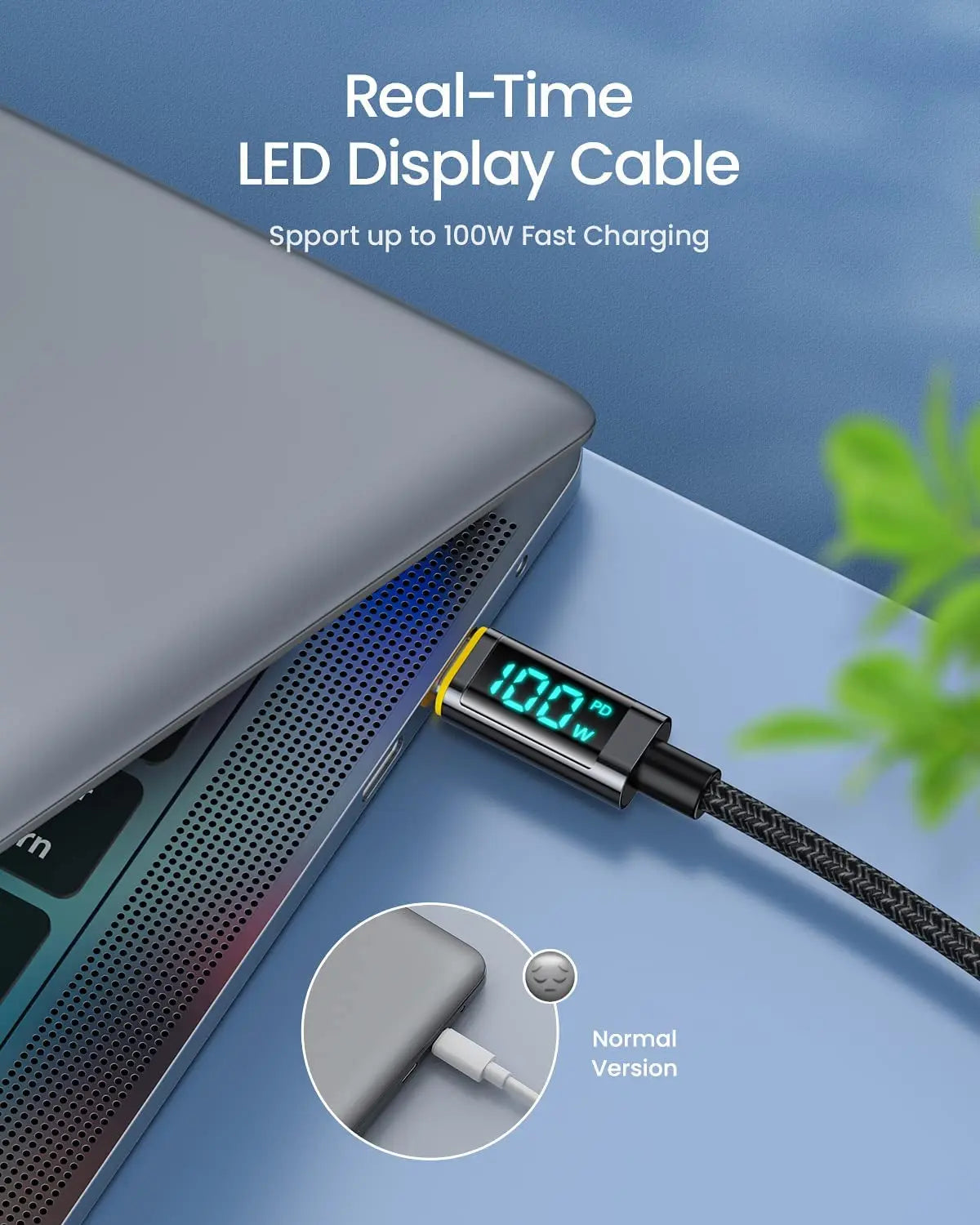 65W PD USB C Charger, Gan+ Magcube Fast Wall Charger Power Adapter with 4Ft USB C LED Display Cable for Notebook Macbook Pro/Air, Galaxy, for Iphone 15/14/Plus/Pro Max/13/12, Black