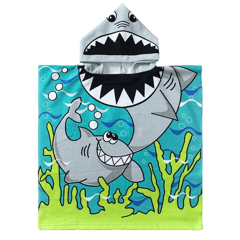 Shark Kids Hooded Beach Towel Pool Bath Towel Soft Absorbent Poncho, 24" X 24", Grey