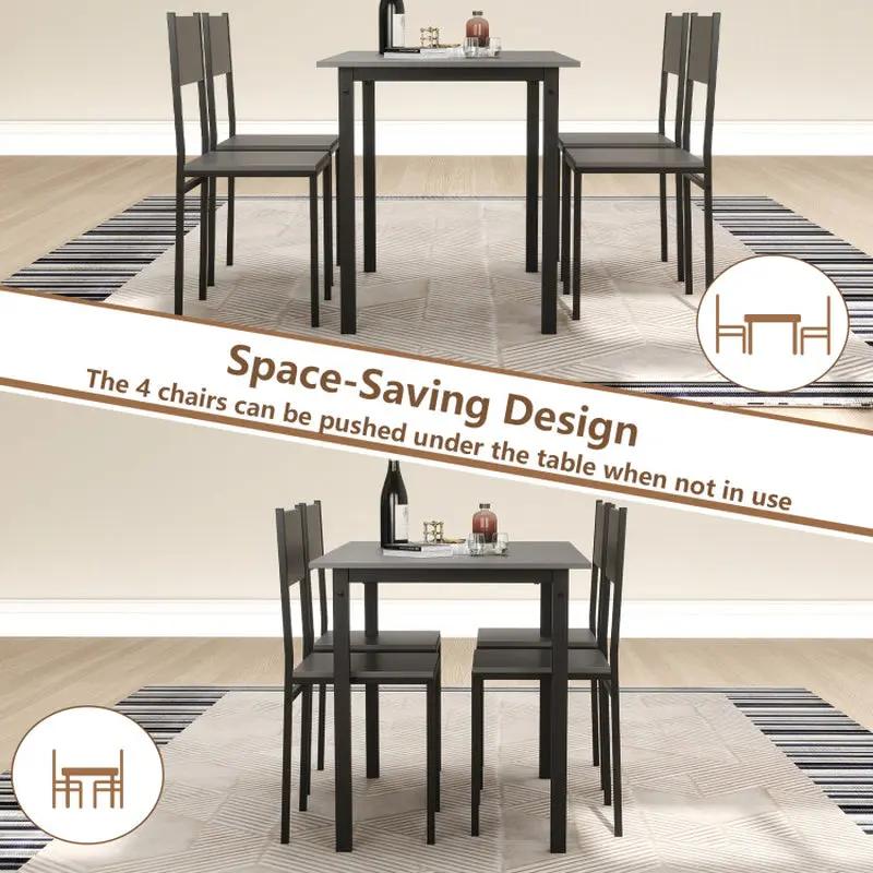 Stylish 5-Piece Industrial Dining Table Set for 4 - Perfect for Modern Kitchens