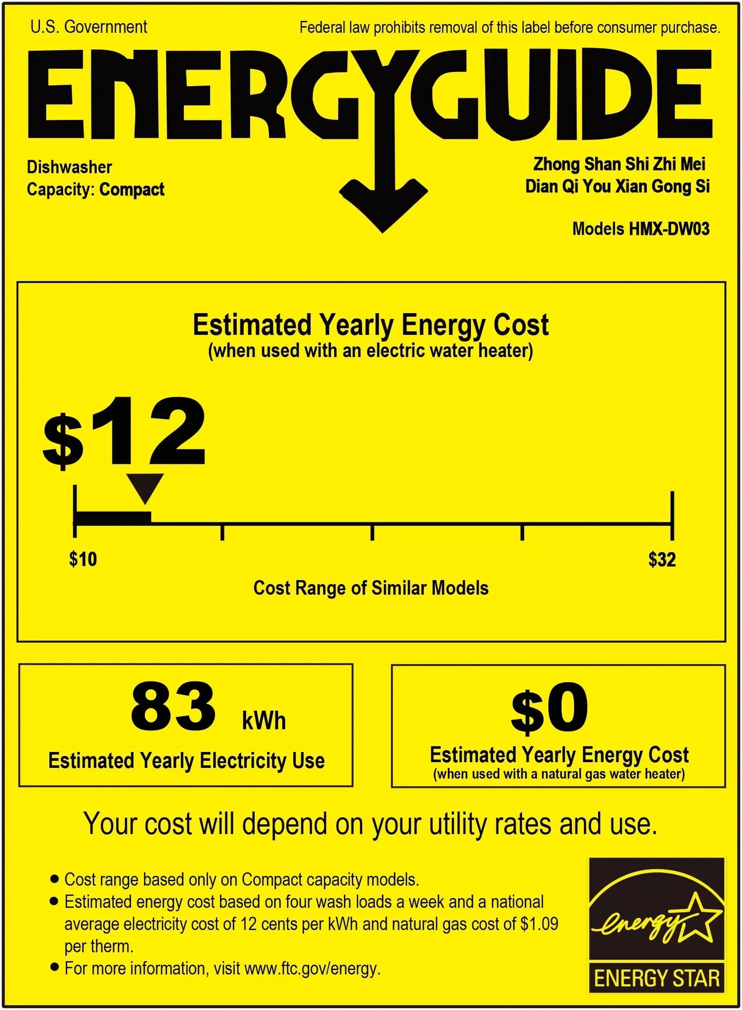 Portable Countertop Dishwasher, 5 Washing Programs, 5L Built-In Water Tank and Air-Dry Function, HMX-DW03