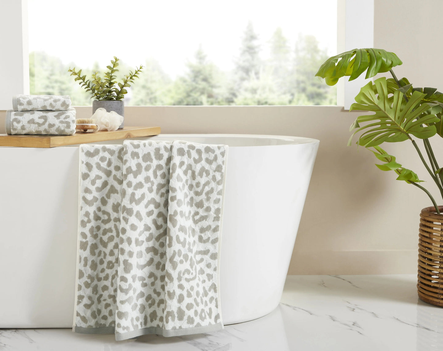 Sofia Home 3-Piece Leopard Jacquard Towel Set, Tan by Sofia Vergara