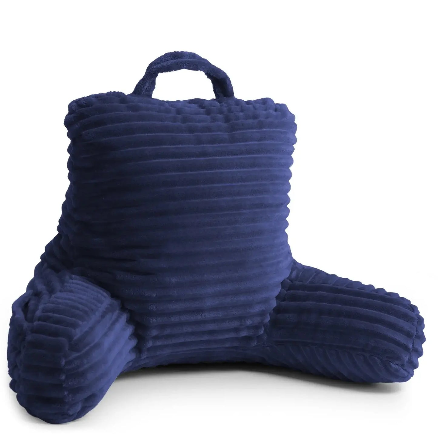 Cut Plush Striped - Shredded Memory Foam Bed Rest Pillow with Arms, Navy