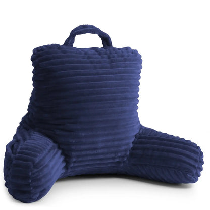 Cut Plush Striped - Shredded Memory Foam Bed Rest Pillow with Arms, Navy