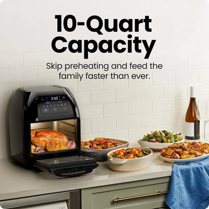 Multifunctional Digital 10 Qt. Air Fryer+ Rotisserie, Fry, Roast & Bake, 17 Presets - Black
