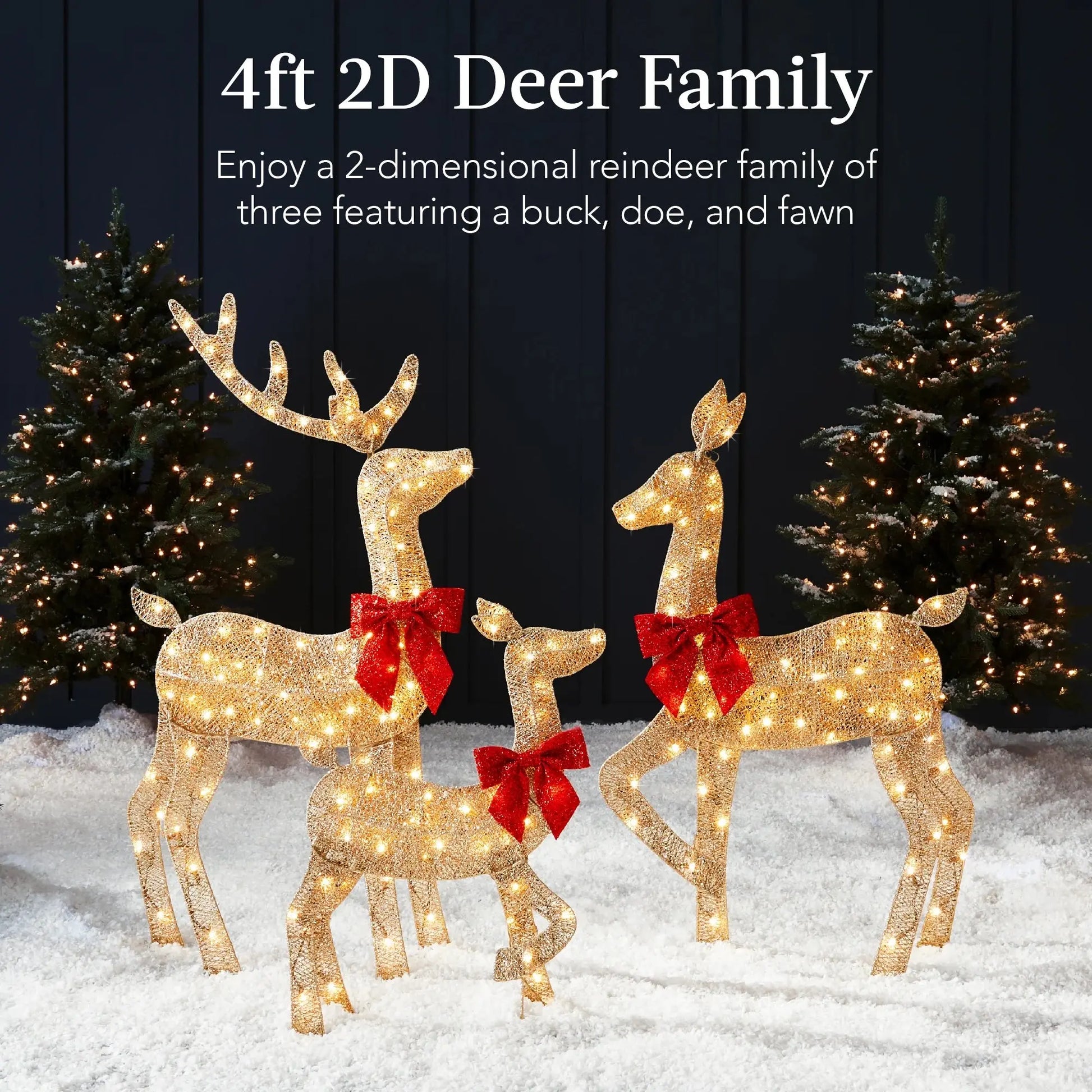 Enchant Your Holidays with Our 3-Piece Lighted 2D Deer Family Set – Stunning Gold Outdoor Decoration with 175 Lights!