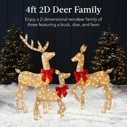Enchant Your Holidays with Our 3-Piece Lighted 2D Deer Family Set – Stunning Gold Outdoor Decoration with 175 Lights!
