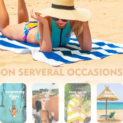 4-Pack Cotton Large Cabana Stripe Beach Towels, Super Absorbent Soft Plush Pool Towel, Bath Towel (Ocean Blue, 30"X60")