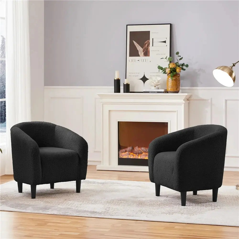 Upholstered Boucle Club Chair Accent Barrel Chair, Black