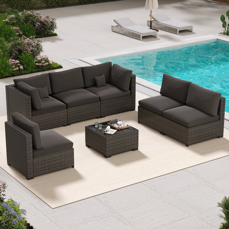7-Piece Outdoor Patio Furniture Set, All-Weather PE Rattan Sectional Sofa with Cushions and Coffee Table
