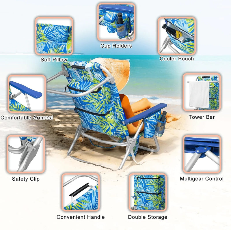 Chill in Style: Portable Backpack Beach Chairs with Cup Holder & Towel Rack! 🏖️🌊🪑