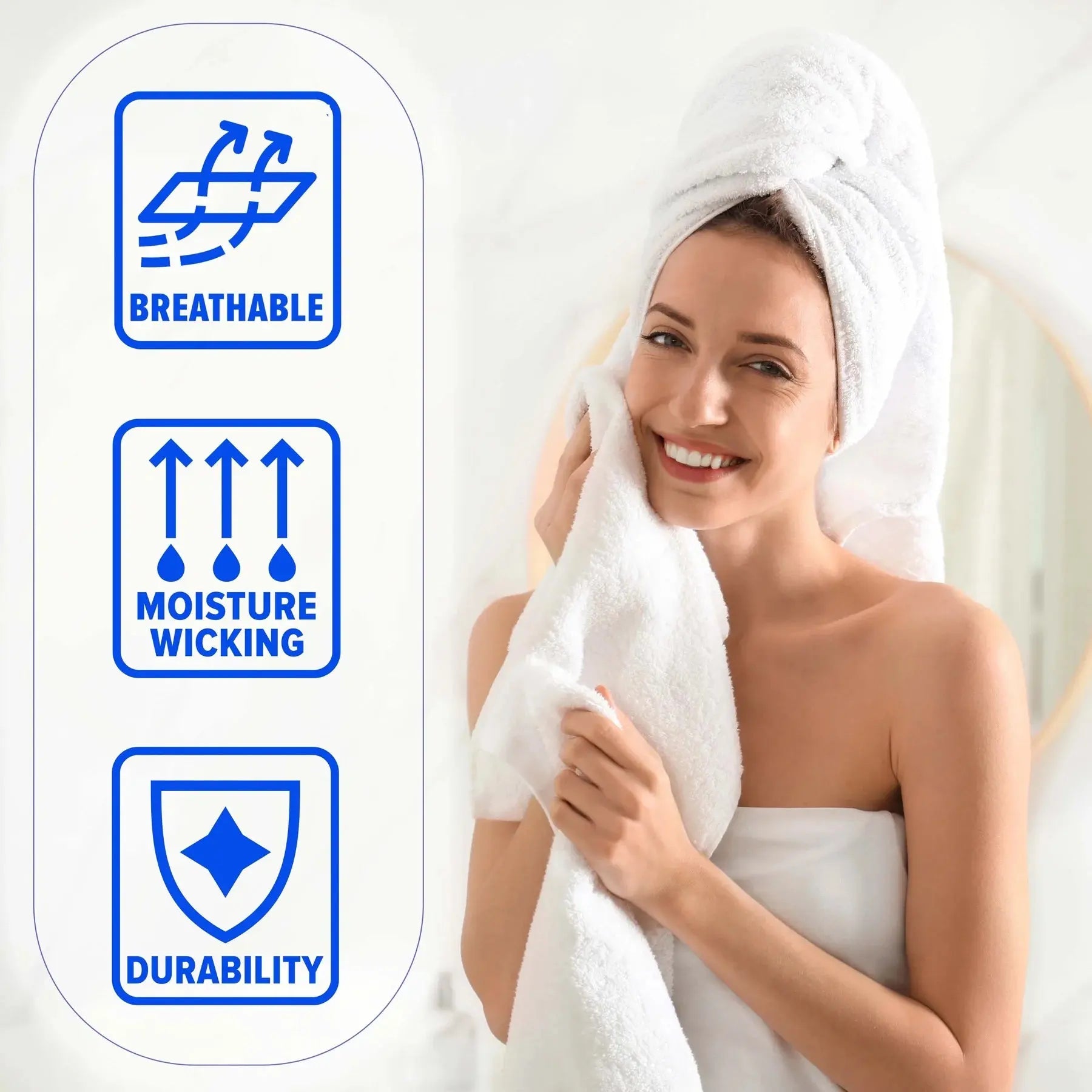 Cotton Marble Jacquard Border Bath Towel (Set of 4), Blue