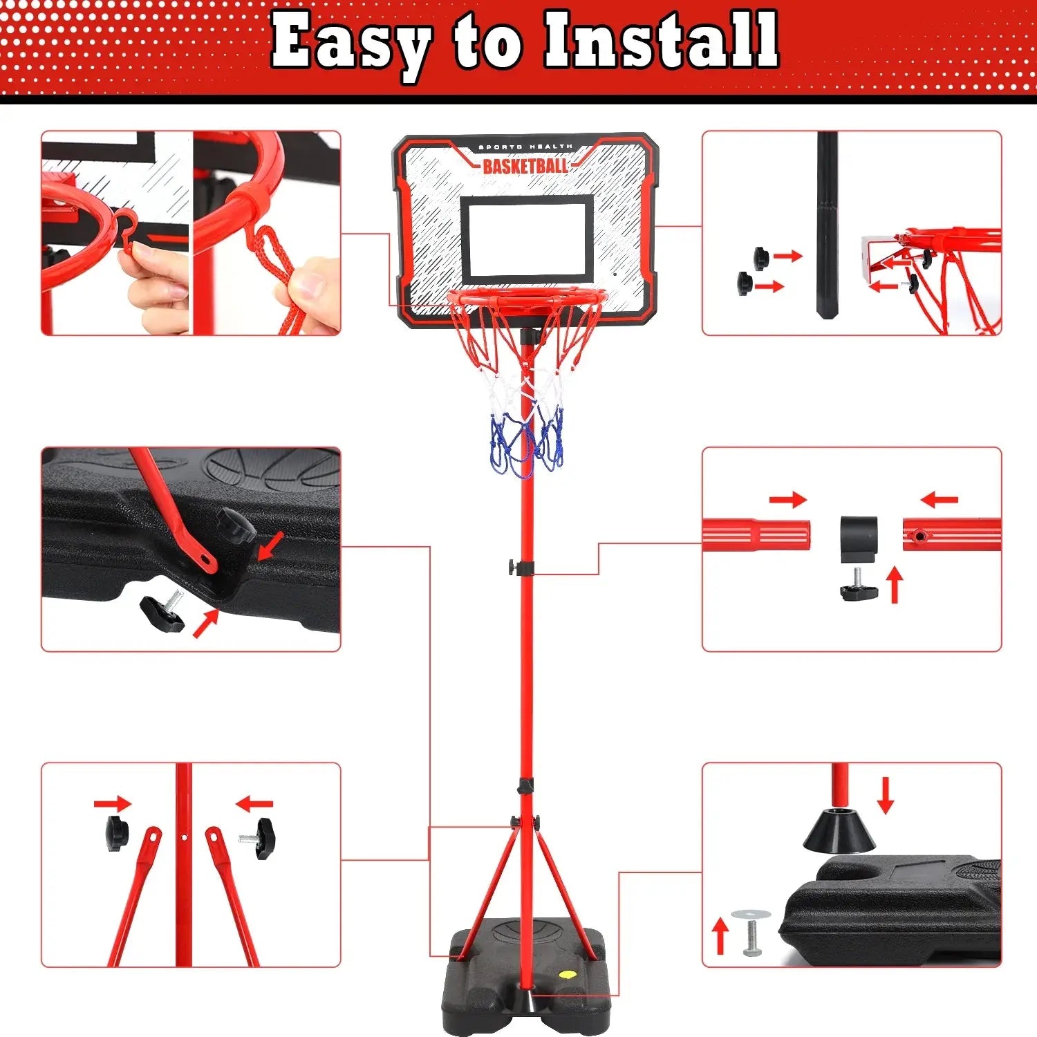Kids Basketball Hoop, 2-In-1 Toddler Basketball Goal with Dart Board &amp; 4 Balls, Adjustable Height 2.9Ft-6.2Ft, Outdoor Basketball Toy Gifts for 3-12 Year Old Boys Girls