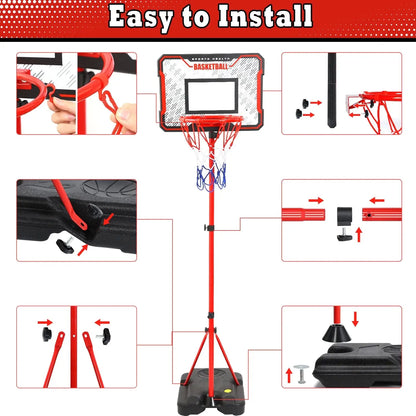 Kids Basketball Hoop, 2-In-1 Toddler Basketball Goal with Dart Board &amp; 4 Balls, Adjustable Height 2.9Ft-6.2Ft, Outdoor Basketball Toy Gifts for 3-12 Year Old Boys Girls