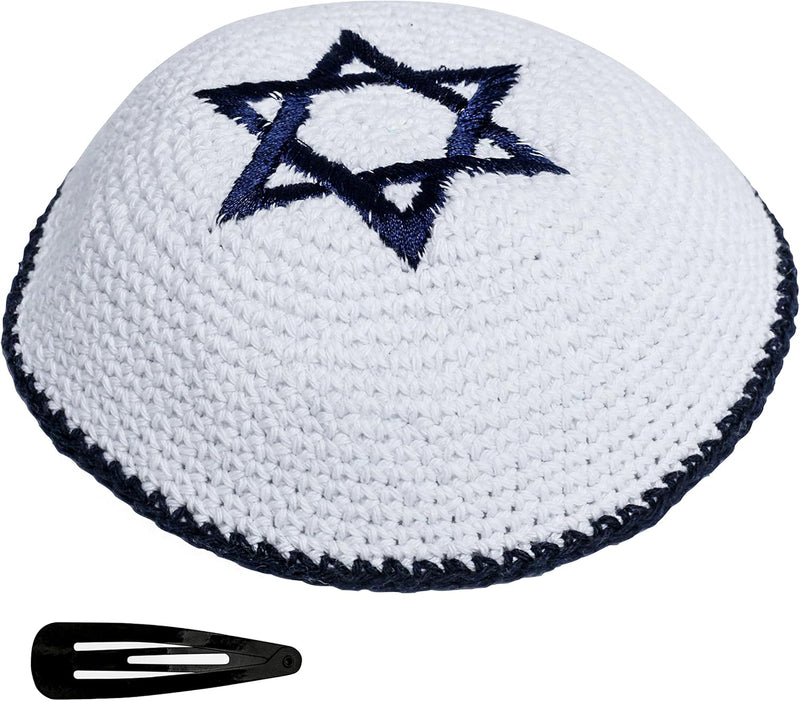KIPPIK Star of David Jewish Kippah hat for Men & Kids with Clip Beautifully Knitted