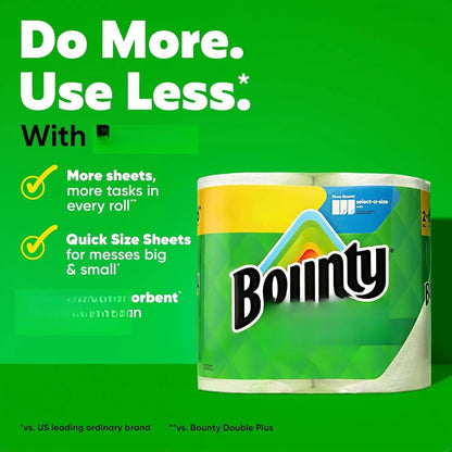 Bounty Quick-Size Paper Towels, White, 8 Family Triple Rolls = 27 Regular Rolls
