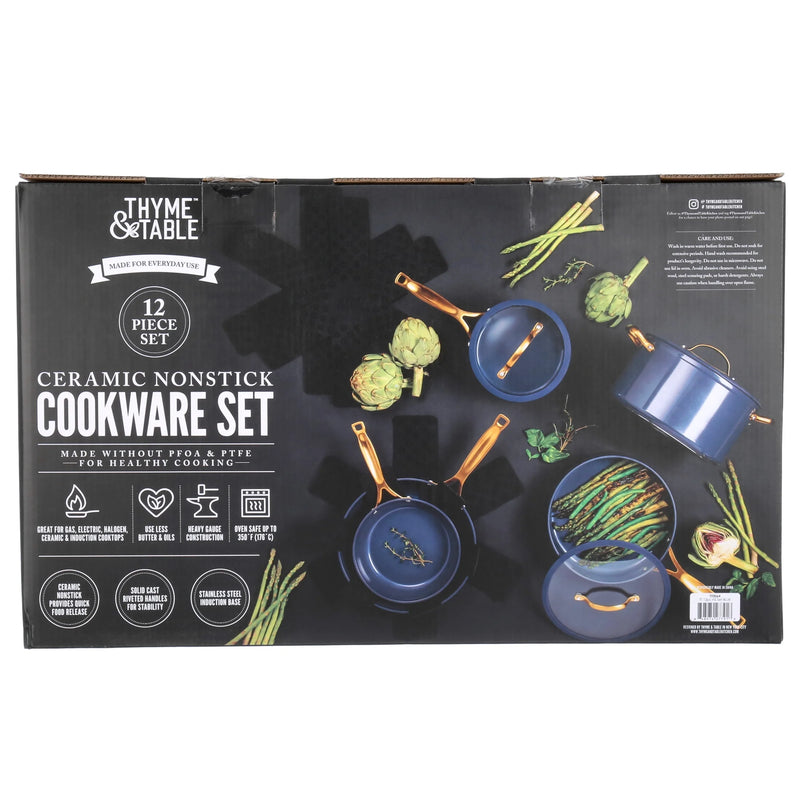 12-Piece Non-Stick Cookware Set, Signature Collection Pots and Pans Set - Blue