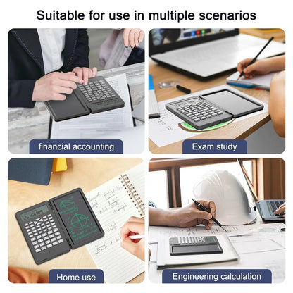 Versatile Scientific Calculator with Erasable Writing Board - 10-Digit LCD, Foldable Design for Students, Finance, Office, and Engineering Use