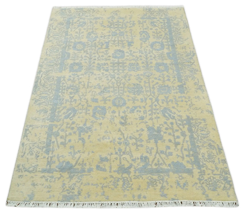 4x6 Fine Hand Knotted Gold and Silver Traditional Vintage Persian Style Antique Wool and Silk Rug | AGR11 The Rug Decor