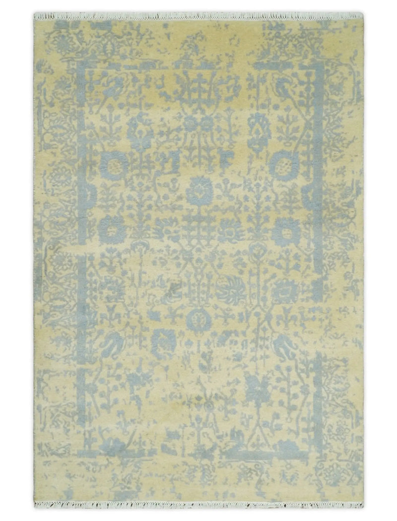 4x6 Fine Hand Knotted Gold and Silver Traditional Vintage Persian Style Antique Wool and Silk Rug | AGR11 The Rug Decor